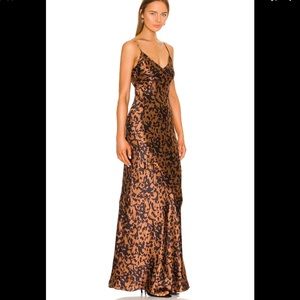 NWT L’AGENCE Serita Black Brown Silk Tortoise Maxi Dress Gown - Size 2